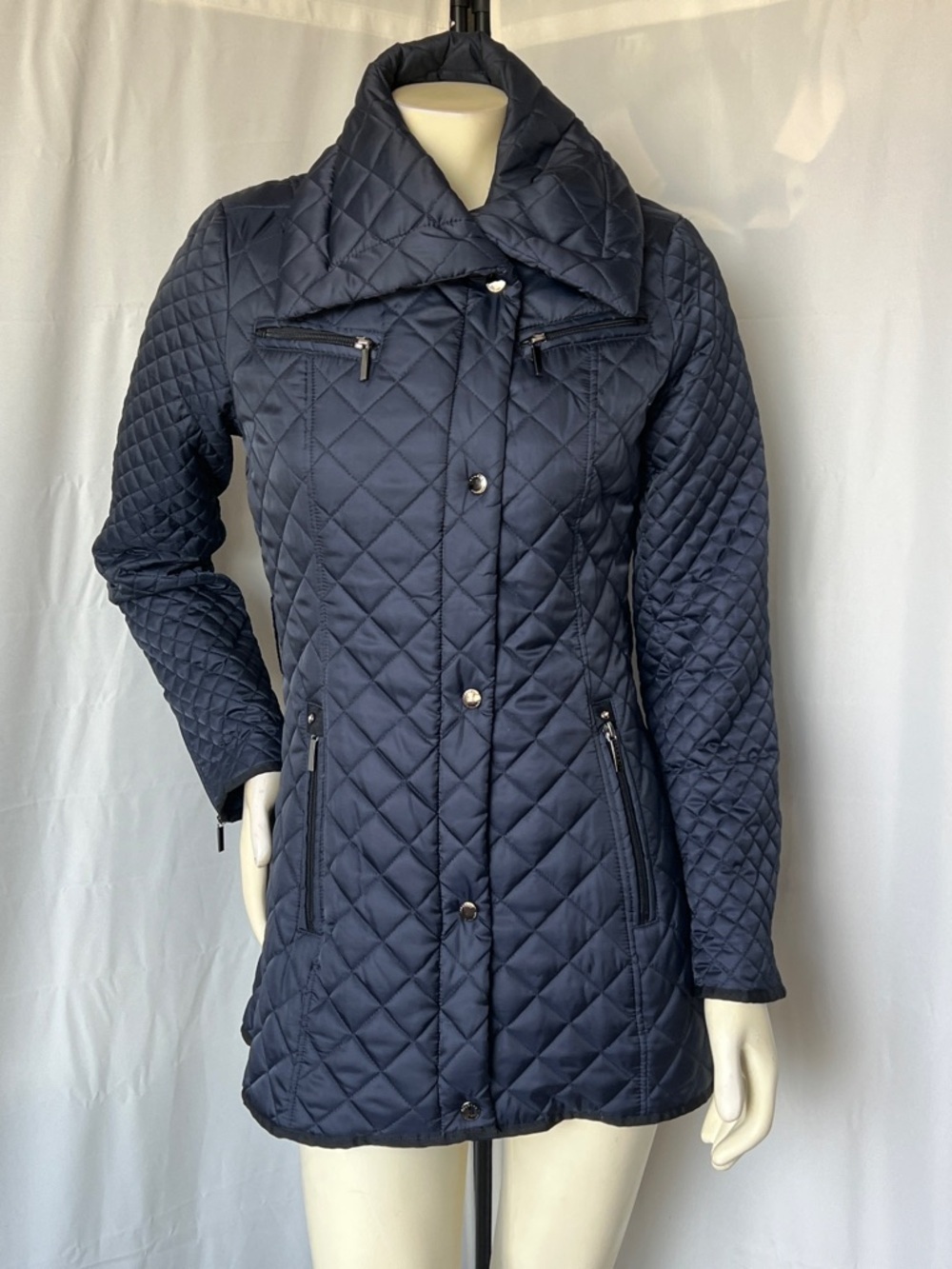 Laundry By Shelli Segal Quilted Navy Long Puffer Coat
